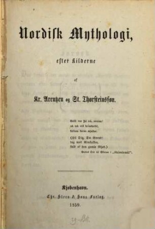 Nordisk Mythologi, efter Kilderne af Kr. Arentzen og St. Thorstiensson : Af Kr. Arentzen og St. Thorsteinsson