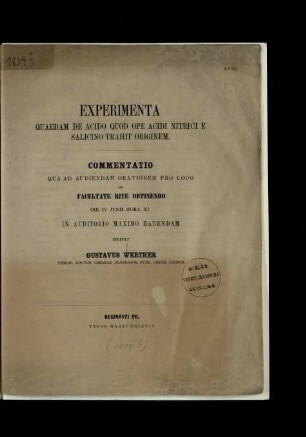 Experimenta quaedam de acido quod ope acidi nitrici e salicino trahit originem