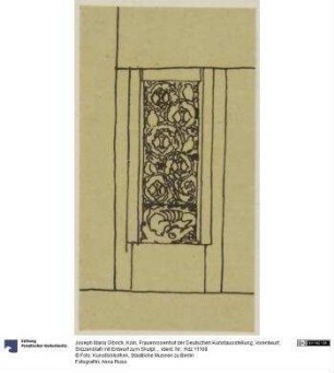Köln, Frauenrosenhof der Deutschen Kunstausstellung, Vorentwurf, Skizzenblatt mit Entwurf zum Skulpturenschmuck der Hoffassade des Wandelganges