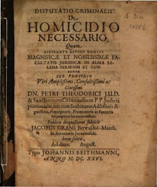 Disputatio Criminalis De Homicidio Necessario