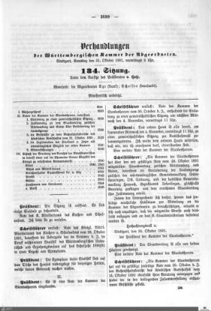 134. Sitzung, Stuttgart, 31.10.1891