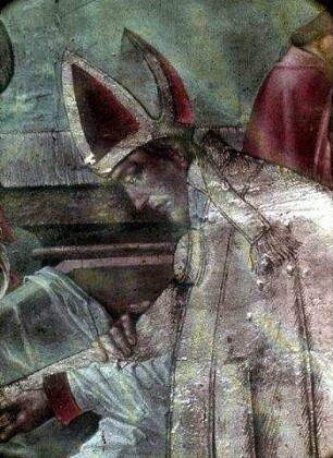 Wenzel und der Bischof von Regensburg legen den Arm des heiligen Veit in den Altar