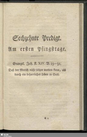 Sechzehnte Predigt. Am ersten Pfingsttage
