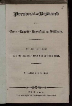 WS 1840/41: Personal-Bestand der Georg-Augusts-Universität zu Göttingen