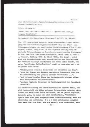 Rezension. Pfeil, Elisabeth : Männliche" und "weibliche" Rolle - Dynamik und unausgetragene Konflikte, Stuttgart 1975