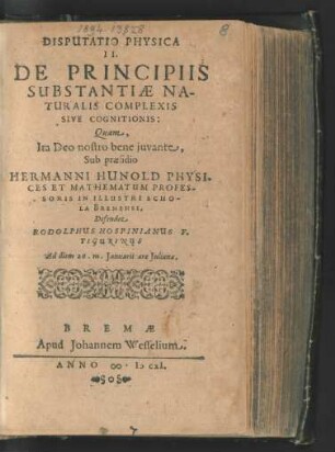 Disputatio Physica II. De Principiis Substantiae Naturalis Complexis Sive Cognitionis