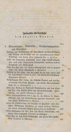 Inhalts-Uebersicht des fünften Bandes