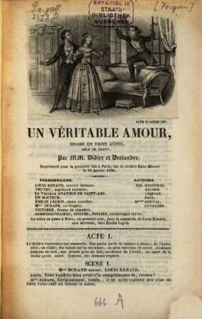 Un véritable amour : drame en 3 actes, mêlé de chant