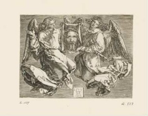 Das heilige Christusgesicht von zwei Engeln gehalten