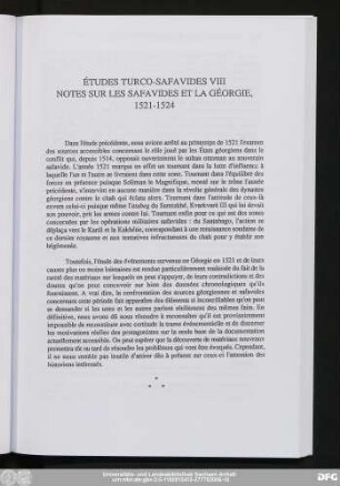 Études Turco-Safavides VIII Notes Sur Les Safavides Et La Géorgie, 1521-1524