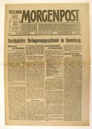 Tageszeitung "Berliner Morgenpost" über Arbeiterunruhen in Hamburg