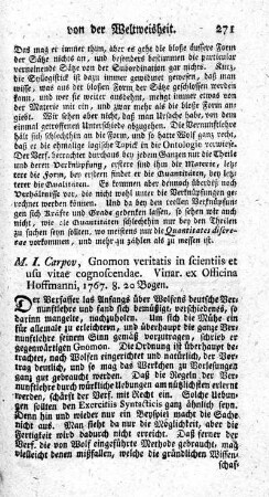 Gnomon veritatis in scientiis et usu vitae cognoscendae.