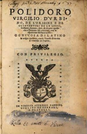 De l'origine e de gl'inventori de leggi ...