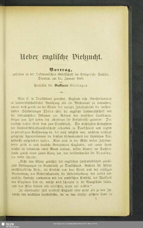 Ueber englische Viehzucht : Vortrag, gehalten in der Oekonomischen Gesellschaft im Königreiche Sachsen, Dresden, am 11. Januar 1895