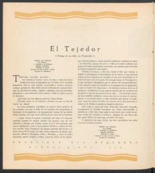 El Tejedor : Prólogo de un libro en preparación