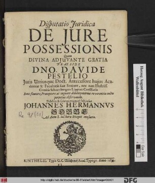 Disputatio Iuridica De Iure Possessionis
