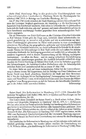 Hanf, Maike :: Hamburgs Weg in die praktische Unabhängigkeit vom schauenburgischen Landesherrn, (Beiträge zur Geschichte Hamburgs, 31) : Hamburg, Verein für Hamburgische Geschichte, 1986
