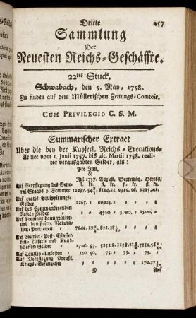 22tes Stuck. Schwabach, den 5. May, 1758.