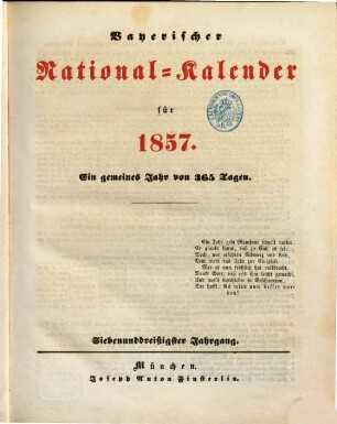 Bayerischer National-Kalender : für .... 1857