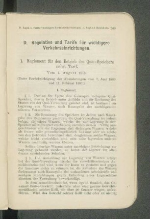 D. Regulative und Tarife für wichtigere Verkehrseinrichtungen.
