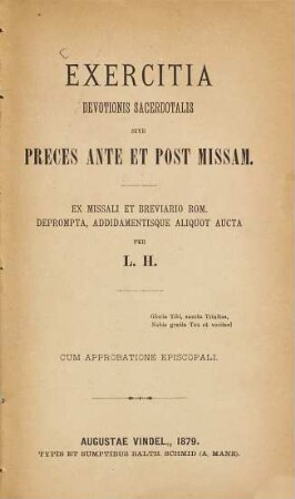 Exercitia devotionis sacerdotalis sive preces ante et post missam