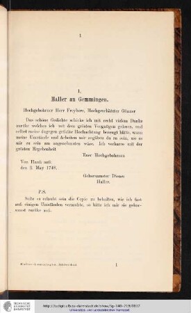 Briefwechsel zwischen Albrecht von Haller und Eberhard Friedrich von Gemmingen