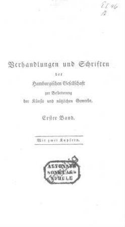 1.1790: Verhandlungen und Schriften der Hamburgischen Gesellschaft zur Beförderung der Künste und Nützlichen Gewerbe