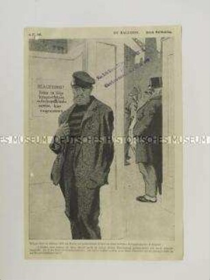 Britisches Abwurfflugblatt mit antideutscher Karikatur (Kriegsverwundeter findet keine Arbeit)