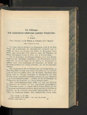 Die Bildungs- und Löslichkeitsverhältnisse analoger Doppelsalze