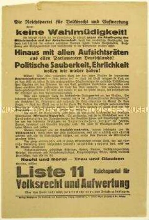 Aufruf der Volksrechtpartei zur sächsischen Landtagswahl 1926