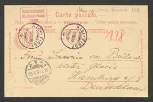 Postkarte an Marie von Bülow : 19.07.1898
