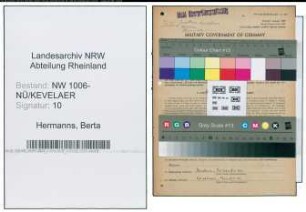 Entnazifizierung Berta Hermanns , geb. 30.12.1906 (Schneiderin)