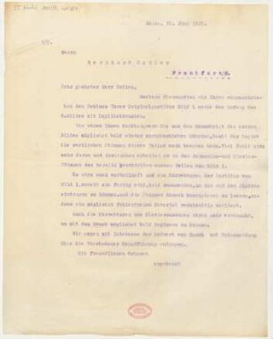 Brief an Bernhard Sekles : 21.06.1921