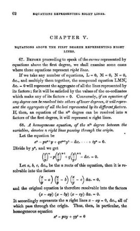 Chapter V. Equations above the first degree representing right lines.