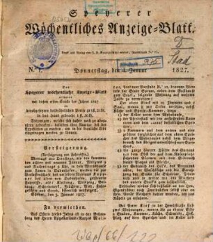 Speyerer wöchentliches Anzeige-Blatt. 1827