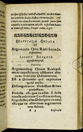 Disputatio Octava De Argumento Orto Reali secundo.
