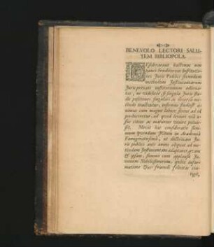 Benevolo Lectori Salutem Bibliopola.