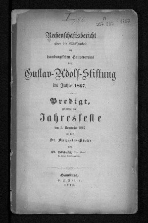 1867(1868): Rechenschaftsbericht über die Wirksamkeit des Hamburgischen Hauptvereins der Gustav-Adolf-Stiftung