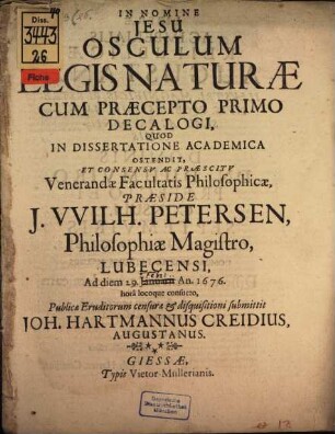 Osculum legis naturae cum praecepto primo decalogi