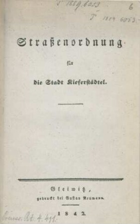Straßenordnung für die Stadt Kieferstädtel