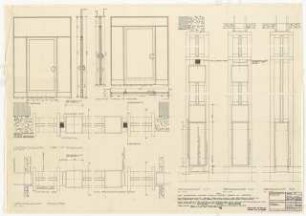 Ständige Musterausstellung, Pforzheim Umbau: Stahlglastüren Eingang Windfang: Ansichten, Schnitte 1:10, Details 1:1