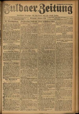 Erste Ausgabe vom Mittwoch, den 01. Oktober 1924.
