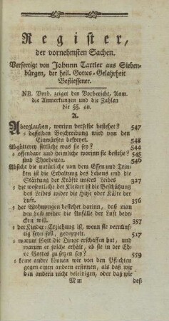 Register, der vornehmsten Sachen.