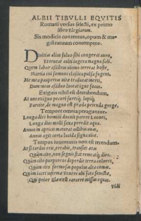 Albii Tibulli Equitis Romani versus selecti, ex primo libro Elegiarum.