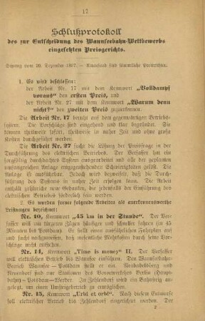 Schlußprotokoll des zur Entscheidung des Wannseebahn-Wettbewerbs eingesetzten Preisgerichts