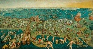 Die Wiedereinschiffung in Goleta (Der Kriegszug Kaiser Karls V. gegen Tunis 1535). Kopie nach den Kartons (10. Karton) für die Tapisserie-Serie für Karl V. (12. Teppich der "editio princeps" 1548-1554 von Wilhelm de Pannemaker)
