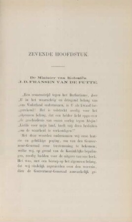 Zevende hoofdstuk. De Minister van Kolonien J. D. Fransen van de Putte