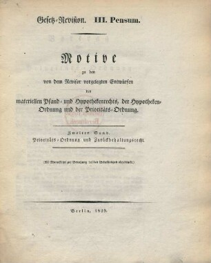 Pensum 3, Bd. 2: Prioritäts-Ordnung und Zurückbehaltungsrecht