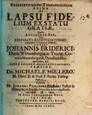 Exercitationum theol. I. de lapsu fidelium et statu gratiae