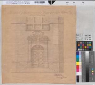 Velen (Velen) Schloß Neubau des Archivgebäudes Ansicht des Haupteinganges 1924 (1 : 20) 51 x 49 Pause Franz Schneider, Architekt Landsberg-Velen Nr. 18